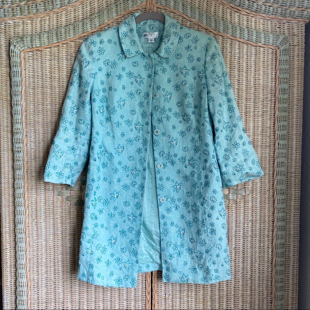 Pastel blue Ann Taylor Loft embroidered coat